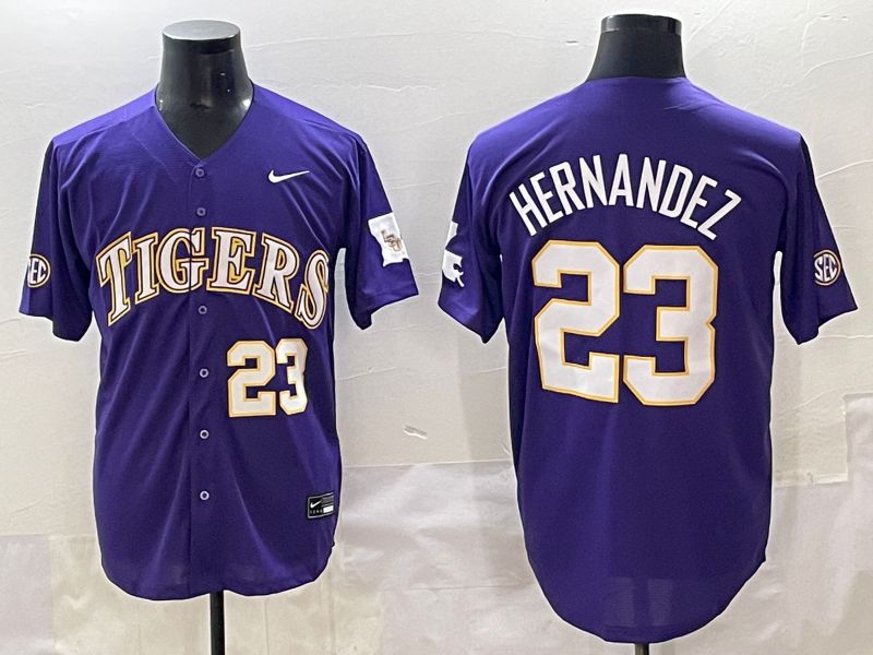 Men 2025 LSU Tigers #23 Hernandez Purple Joint Name Nike NCAA Jersey style 1